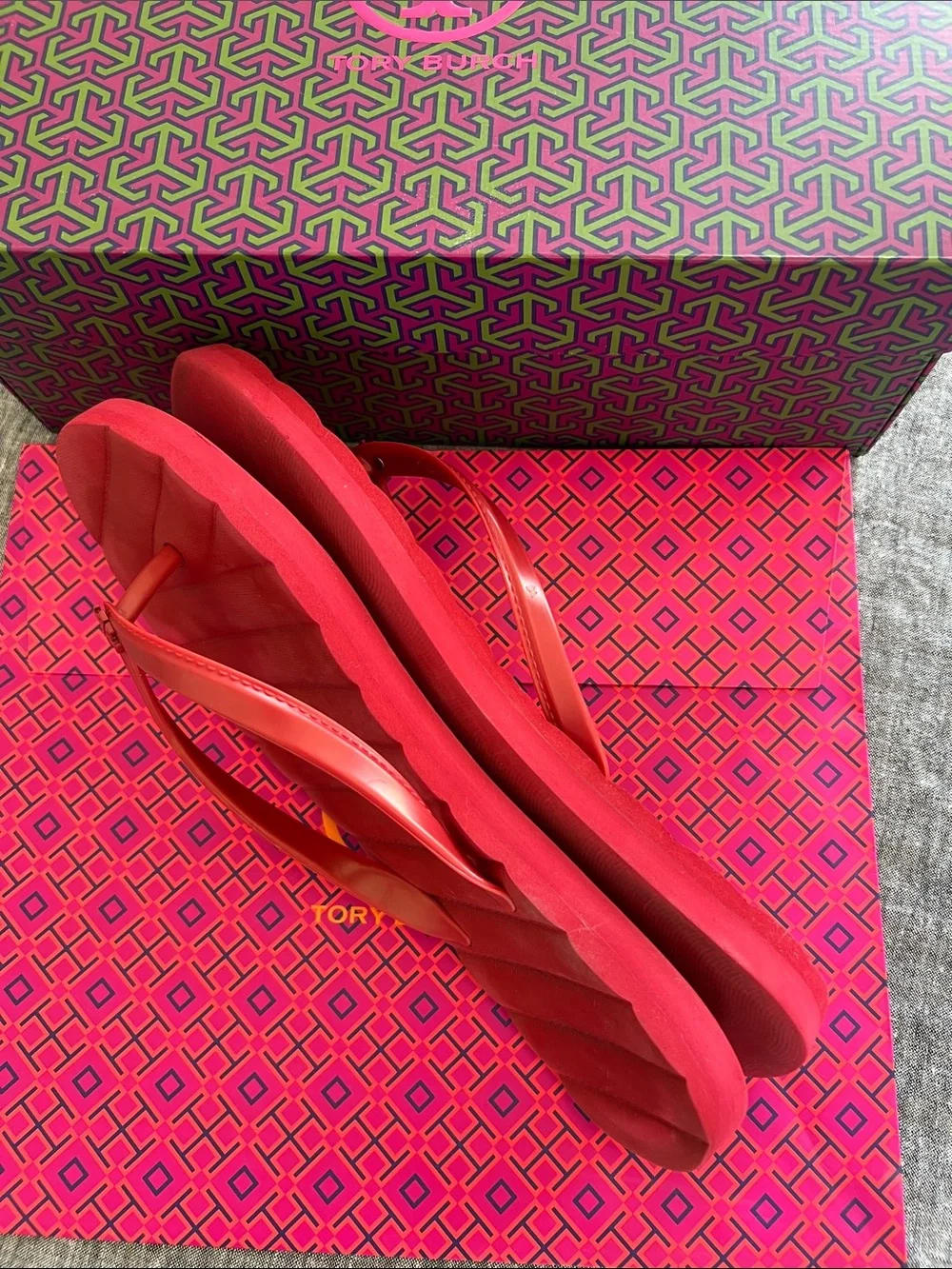 Tory Burch Kira Red Quilted Flip-Flop Sandals